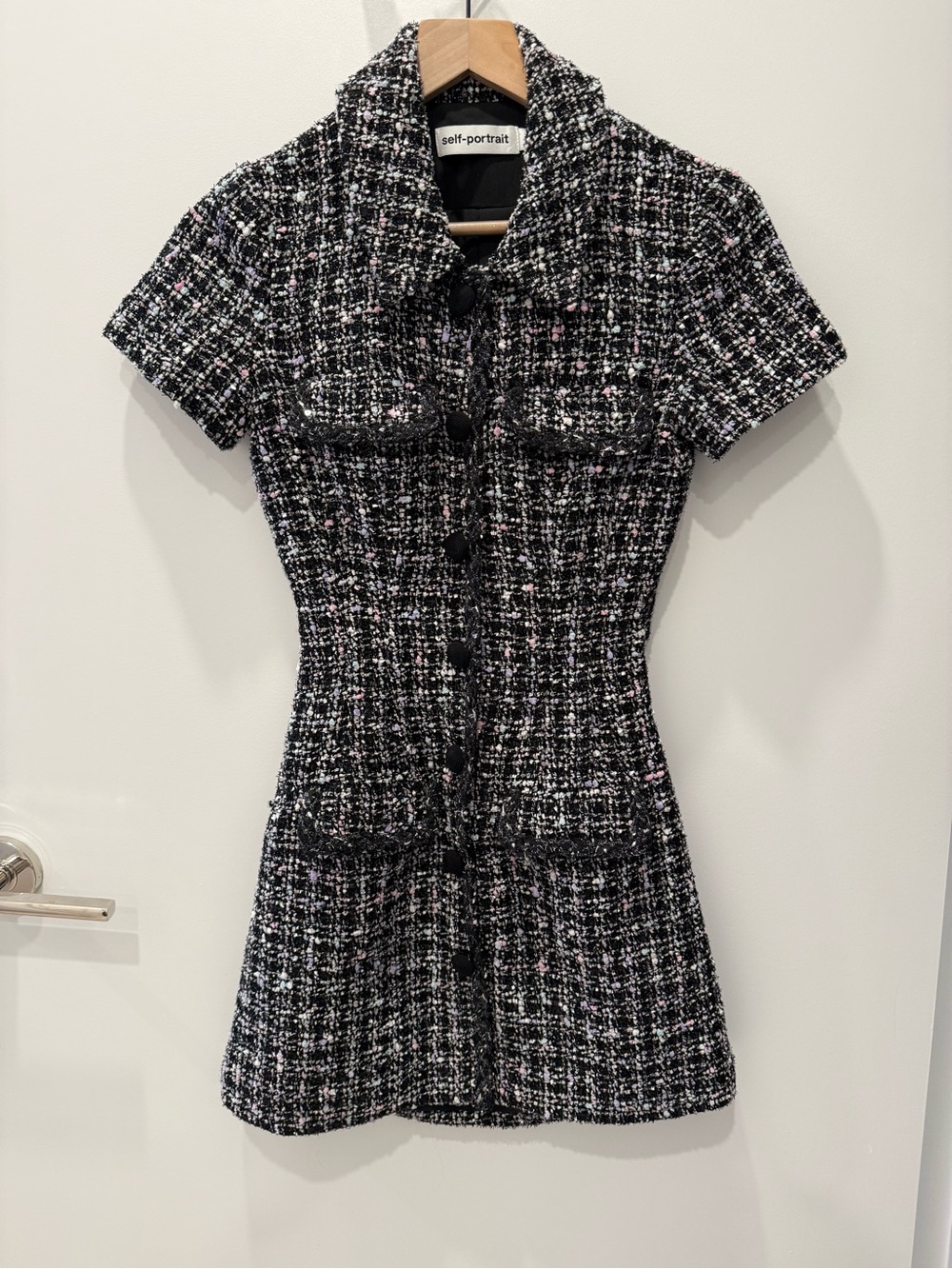 Self-Portrait Bouclé Tweed Cutout Button-Up Mini Dress